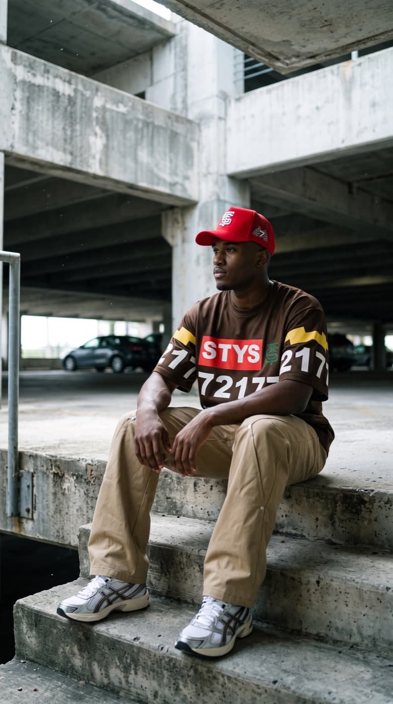 STYS 72177 Members Only jersey on parking garage steps