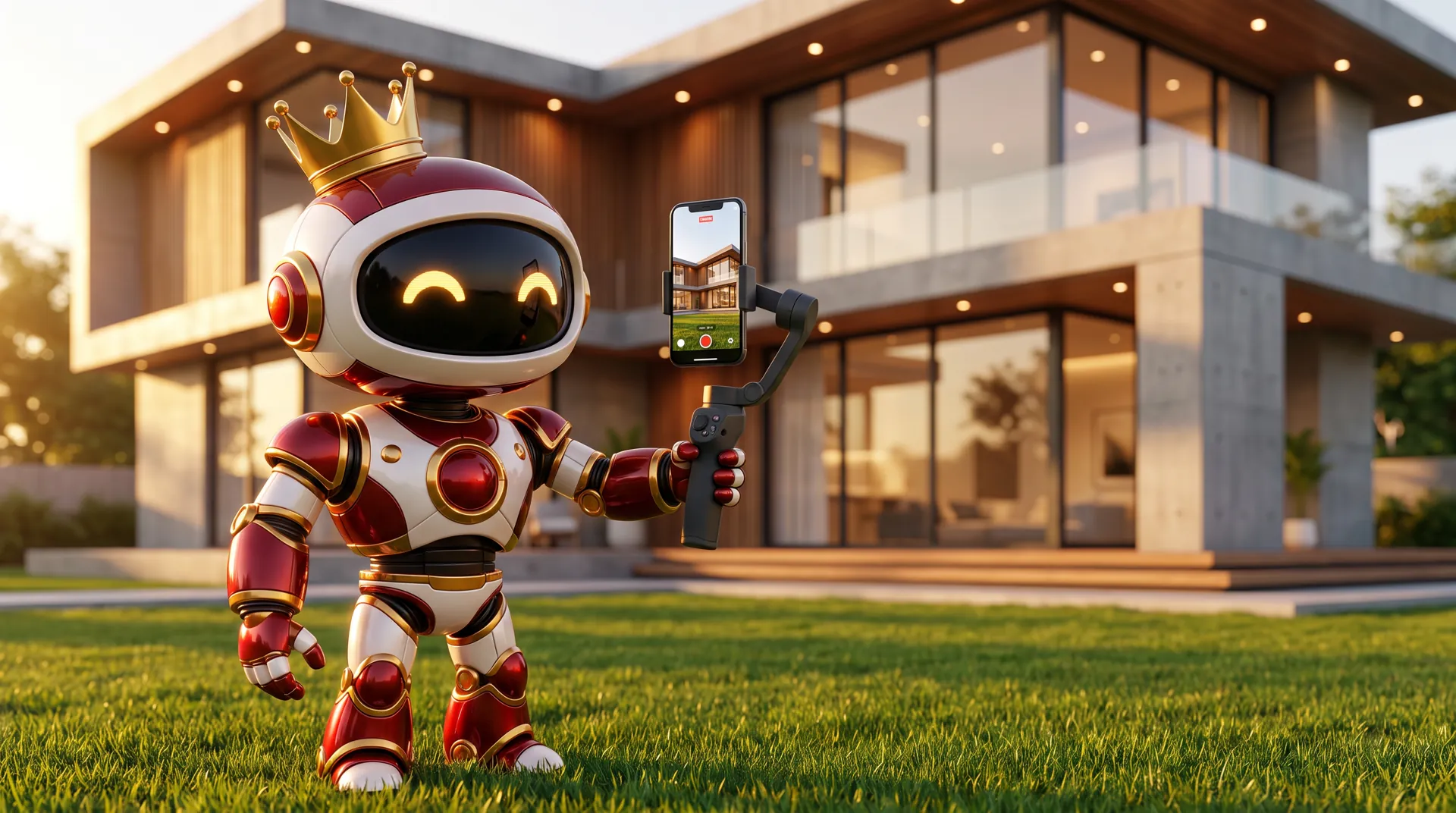 The West Robot filming a modern house with a phone on a gimbal